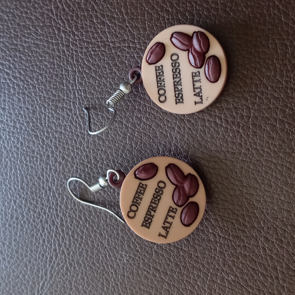 Handmade Coffee Expresso Latte Earrings. Just Adorable! Brown / Tan B2